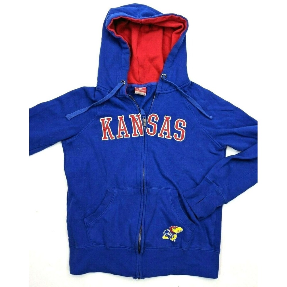 Kansas Jayhawks Colosseum NCAA Hoodie Full Zip Blue Red Women's Small‎